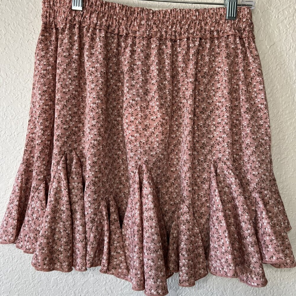 Umgee Size Sm Pink Floral Mini Skirt Ruffle Swing Boho Fun Flirty Coastal - Picture 3 of 5